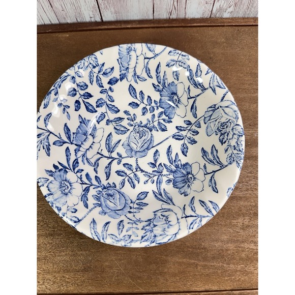 Churchill  Blue Chintz Rose ‎ Peony Bowl Salad Soup Scalloped 6 1/2" Georgian - Picture 3 of 8